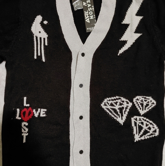 Reason Men's Love Lost Intarsia Knit Graphic Button Up Cardigan Size Large NWT - Picture 5 of 8